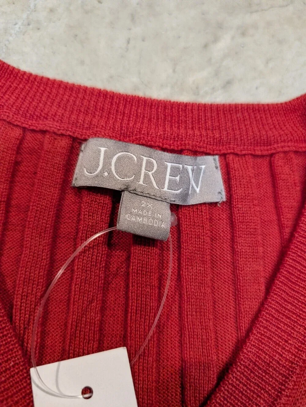NWT J. Crew Red Ribbed V-Neck Pullover Merino Wool Women's 2X